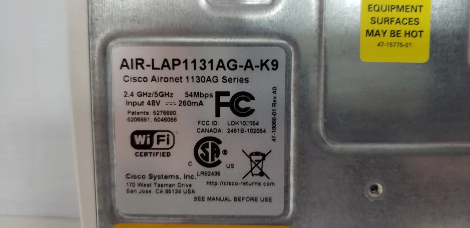 CISCO AIR-LAP1131AG-A-K9 AIRONET WIRELESS ACCESS POINT W/ADAPTER & INJECTOR, NIB - Image 3 of 4