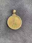 Yellow Gold Plated Silver Free Chain American Eagle Coin Liberty Pendant 14k