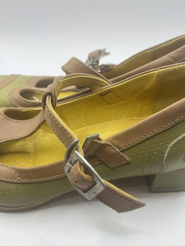 Ara Womens Shoe Size 8 Green Leather T Bar Shoes Buckle Close Retro Rockabilly - Picture 8 of 11