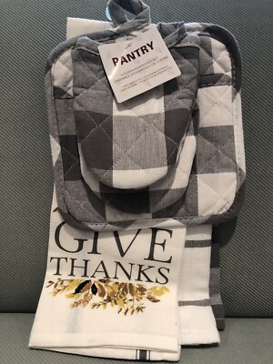 New Thanksgiving PANTRY 5 PCS KITCHEN SET :TOWELS, POT HOLDER,OVEN Mini MITT