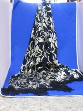 Beautiful Black  Gold Accordion Pleated, Fringed Evening Scarf