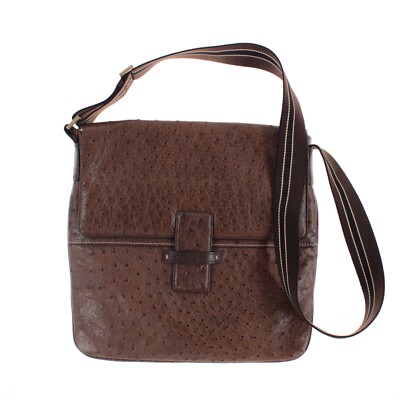 Ermenegildo Zegna LNWOT Ostrich Leather Messenger Bag in Brown Made in Italy