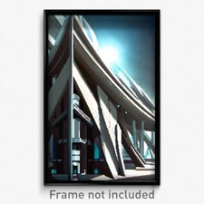 Pixel Art Poster - Accomplished Futuristic Architecture (8 Bit Video Game Print)