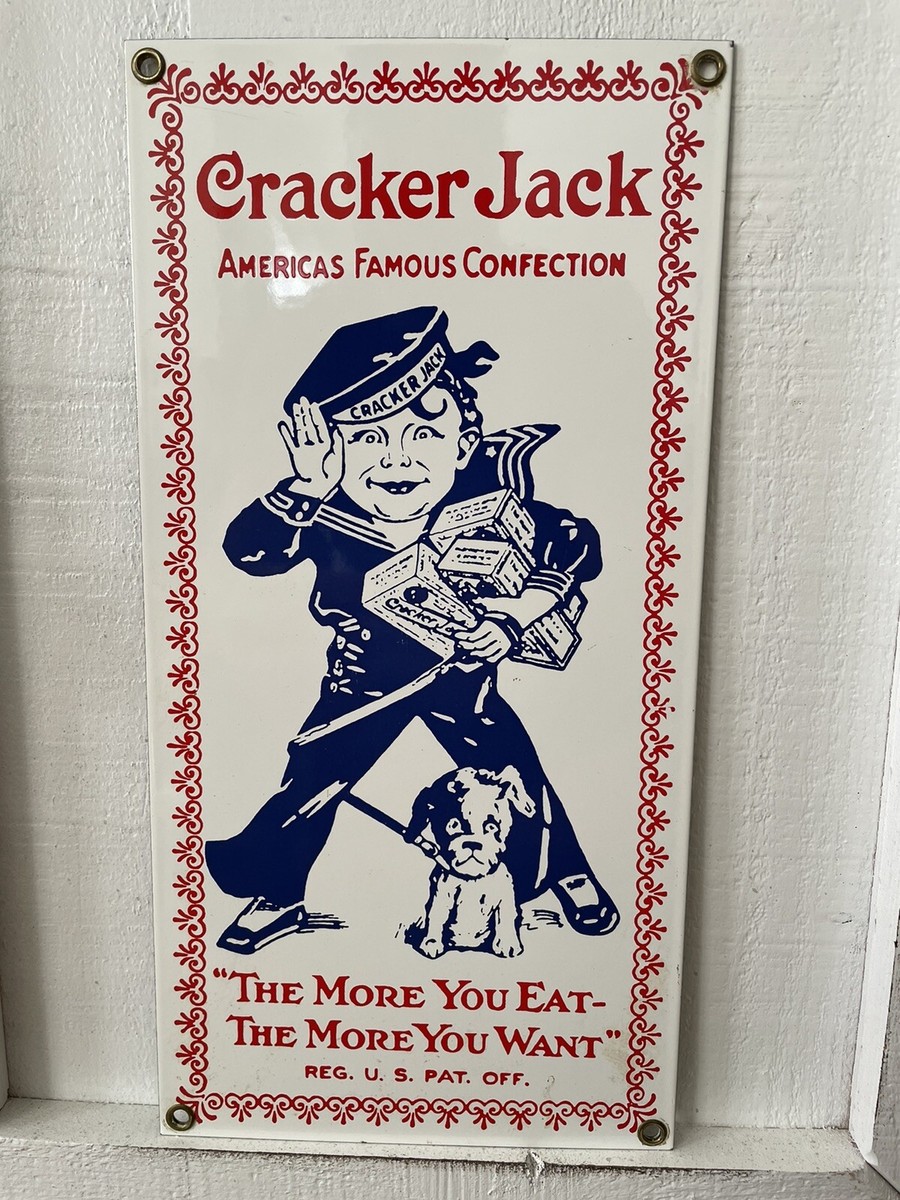 VINTAGE ANDE ROONEY CRACKER JACK ENAMEL PORCELAIN METAL SIGN