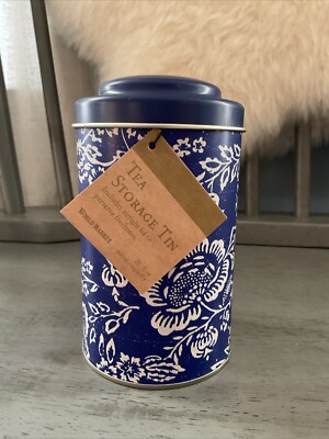 NEW World Market Double Seal Blue White Tea Tin Storage Container Coffee Station