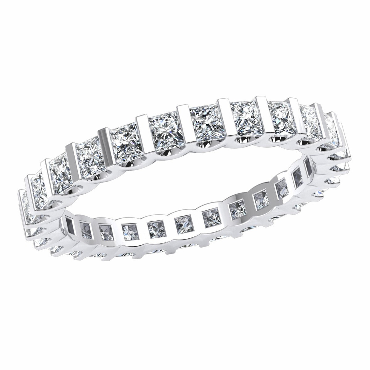 Princess Cut Diamond Shared U-Bar Set Wedding Band Eternity Ring 10k  Gold