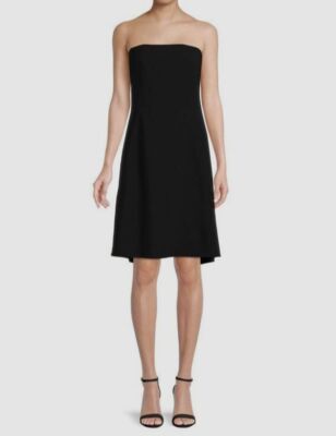 $1990 Akris Women's Black Wool Strapless Corsage A-Line Dress Size 4