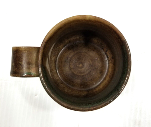 Small Art Pottery Signed Mug Tan Green Handmade 3" Tall - Picture 3 of 13