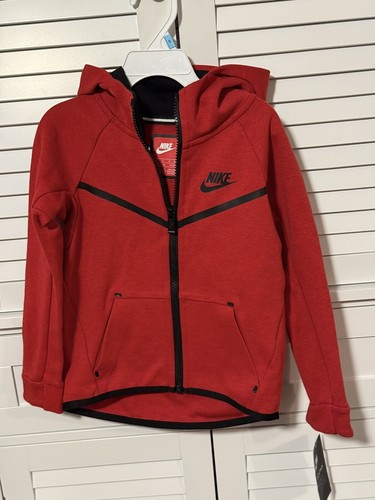 NIKE TECH Fleece - NWT - Red Full Zip Hoodie - Boys Size 5 (Small) MSRP $85 - Picture 9 of 11