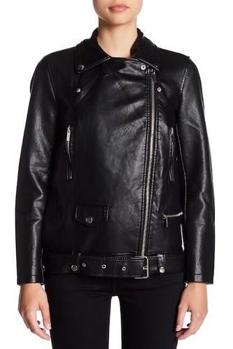 Bagatelle Women's Oversized Vegan Faux Leather Moto Jacket Color Black Sz M - Picture 2 of 3