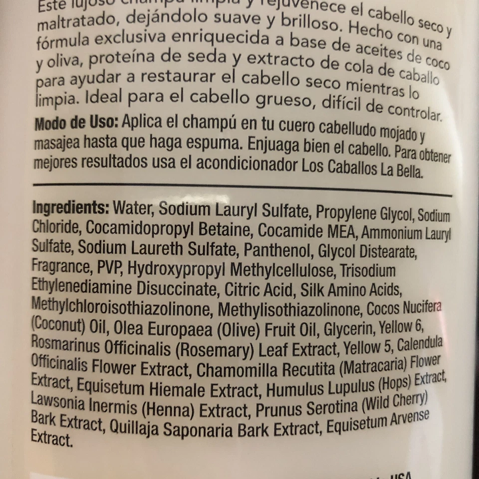 Champú acondicionador reparación del cabello La Bella aceite de oliva coco 25,4 oz Los Caballos Foto 3 de 4