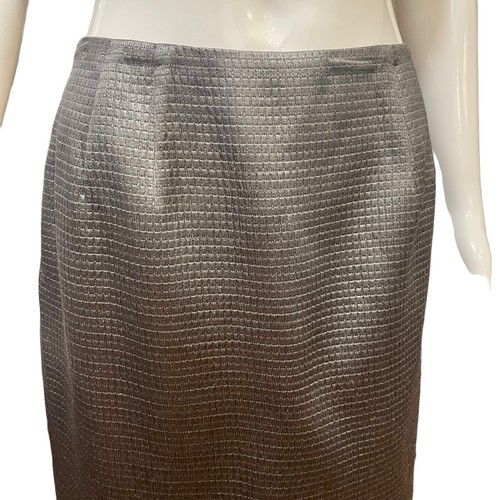 Worth Womens Silver Gray Quilted Silk Blend Slit Straight Pencil Skirt Size 14 - Picture 4 of 7