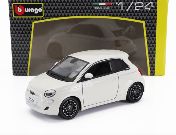 Burago 1/24 Fiat 500E Full Electric 2021 Weiss Statisches Modell Diecast-image