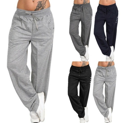 Lungo Pantaloni Larga M-3XL Pantaloni Tuta Donna Comfort Cotone Jogger |  eBay