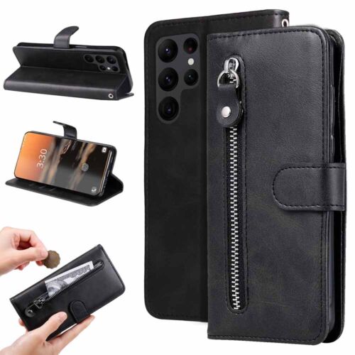 For Samsung S25 S24 S23 S22 S21 S20 FE S10 Zipper Wallet Flip Leather Case Cover - Picture 12 of 41