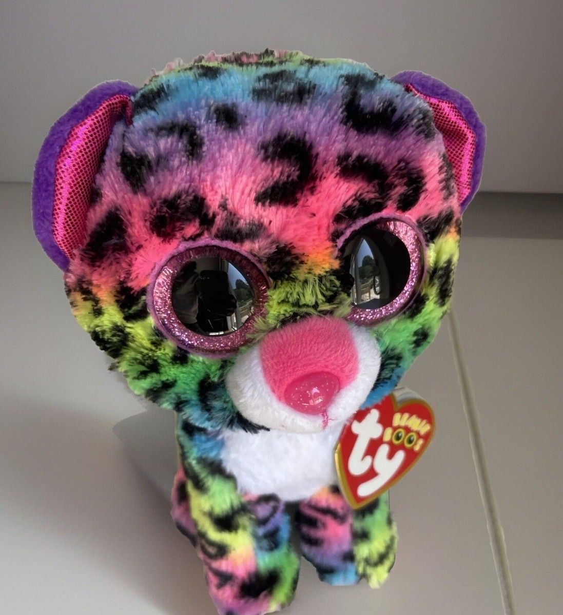 TY Beanie Boos DOTTY the Rainbow Leopard Glitter Eyes -6 inch