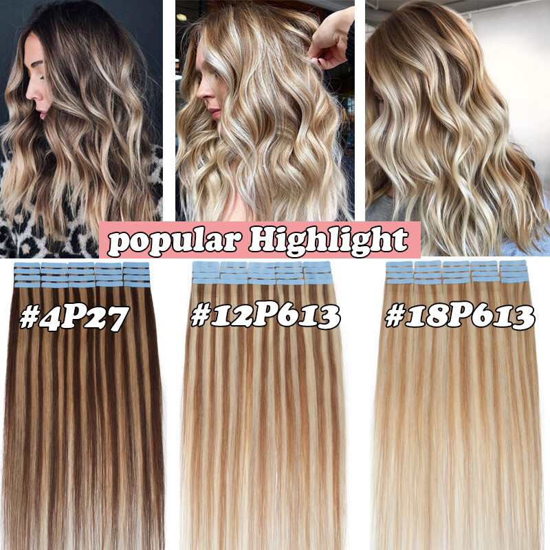 Qwik X Tape Hair Extensions – 100% Indisches Remi-Echthaar, Farbe 24/25 Sunlight Blonde, 41 Cm