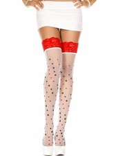 Brand New Lace Top Card Suit Sheer Thigh High Stockings Music Legs 4156