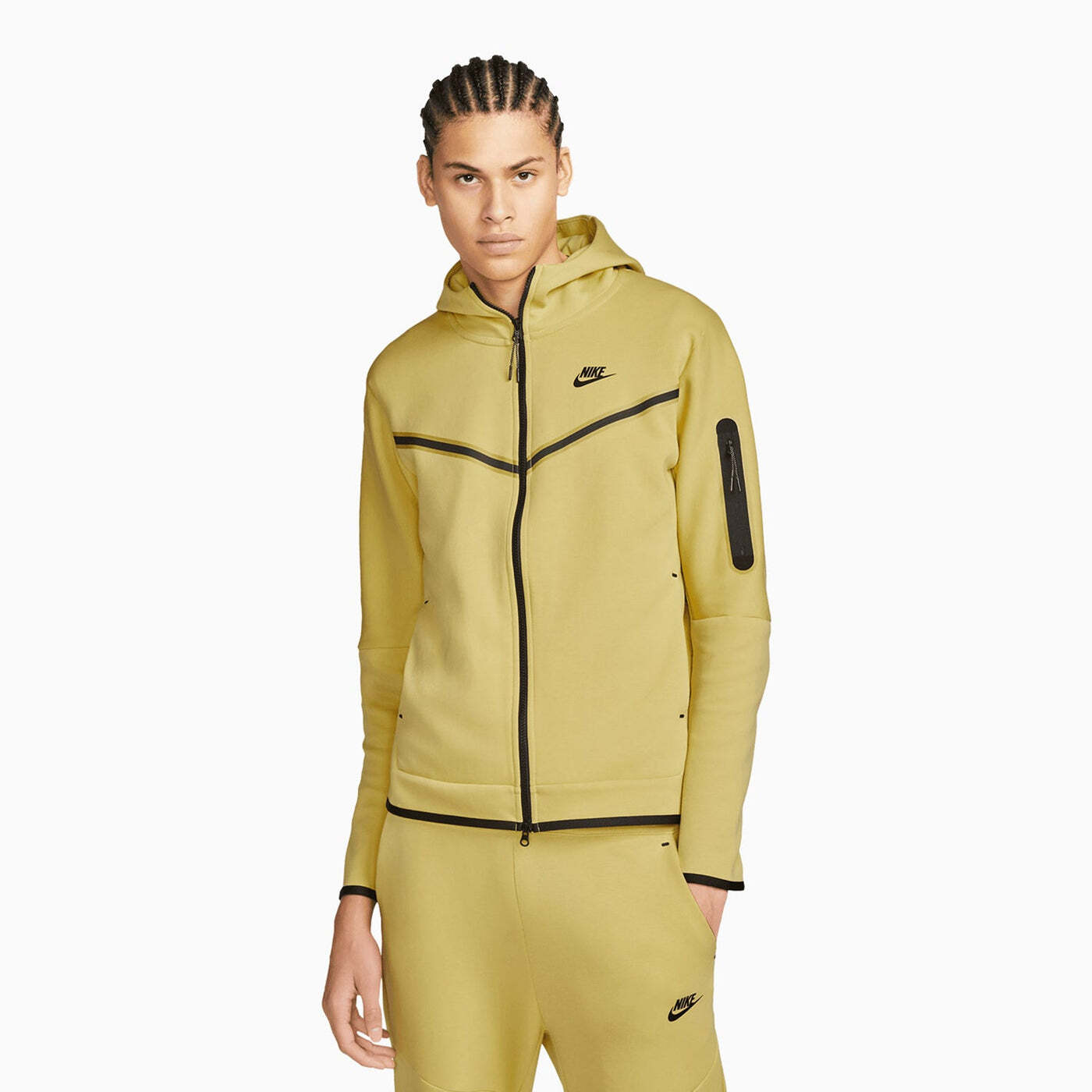 Мужская толстовка Nike Tech Fleece Windrunner с капюшоном Saturn Gold Black CU4489-700 БОЛЬШОГО размера