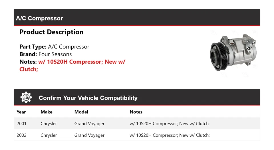 Compresor de aire acondicionado para Chrysler Grand Voyager 2001-2002 4 estaciones Foto 2 de 4