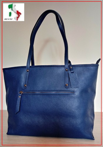 Borsa donna VERA Pelle a spalla capiente grande blue Made in Italy blu  nuova | eBay