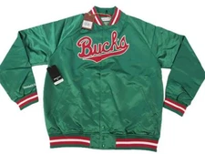 New Milwaukee Bucks Mens Sizes Mitchell & Ness Light Satin Snap Jacket $120