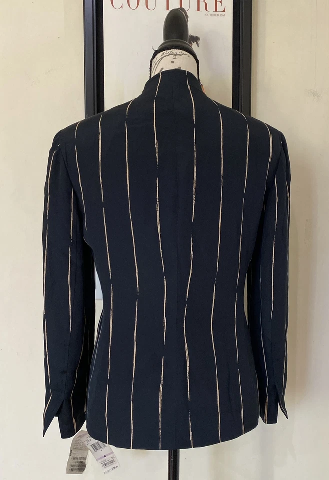 Chaqueta JONES NEW YORK 100% Seda Ligera Espalda Beige Rayas Talla 6 Foto 3 de 4