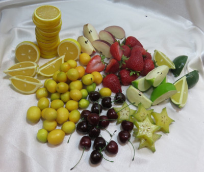 A Lot of 99 Faux Fruit - Strawberries - Cherries - Kiwi - Lemons - Limes - Apple