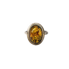 Vintage Sterling Silver 925 Amber Oval Cocktail Ring Band