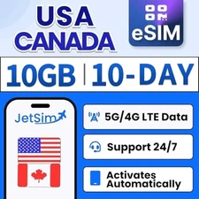Canada eSIM Data Only (10 Days), 10GB High-Speed Data, No Activation Required, P
