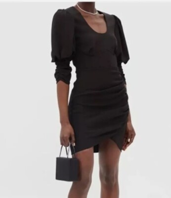 NEW SELF-PORTRAIT black stretch crepe puff sleeve midi dress Holiday Party  $553 | eBay