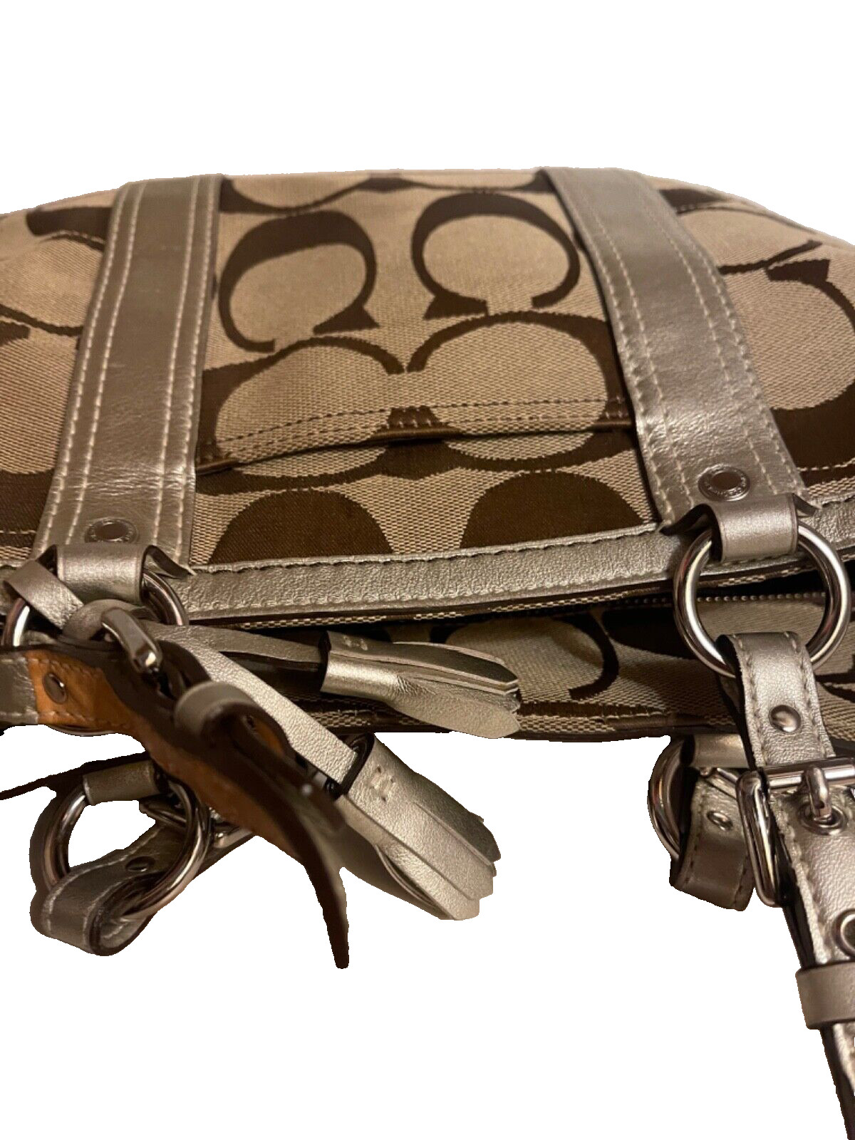 Coach handle/tote Handbag tan coach signature pat… - image 5