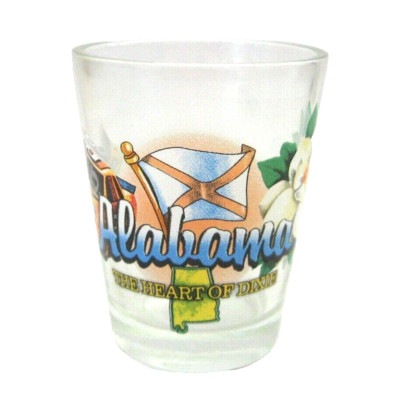 Alabama Souvenir Shot Glass The Heart of Dixie Race Car Flag Camelia