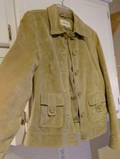 Cherokee Women's Genuine Leather Suede Light Green Button Down Jacket Size L