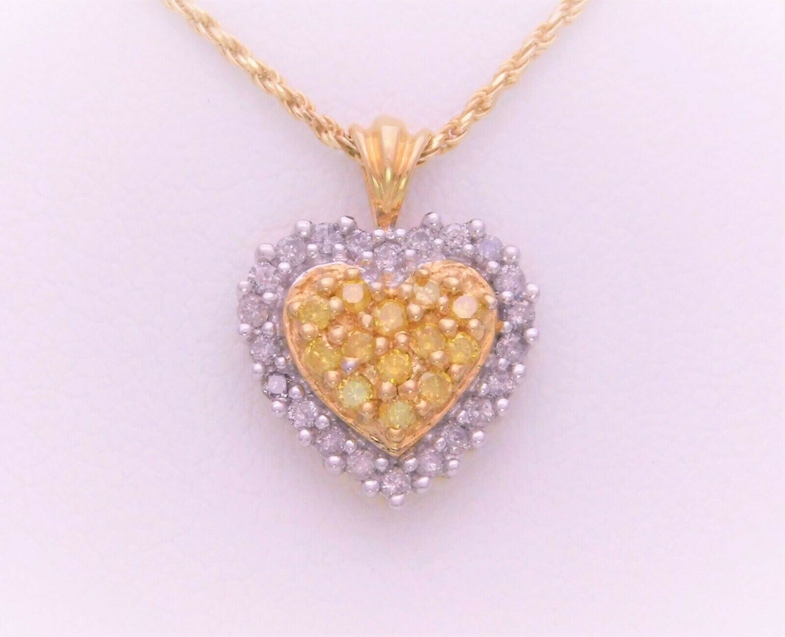 10K Gold 1/2Ct Yellow Diamond Heart Pendant Necklace Gem