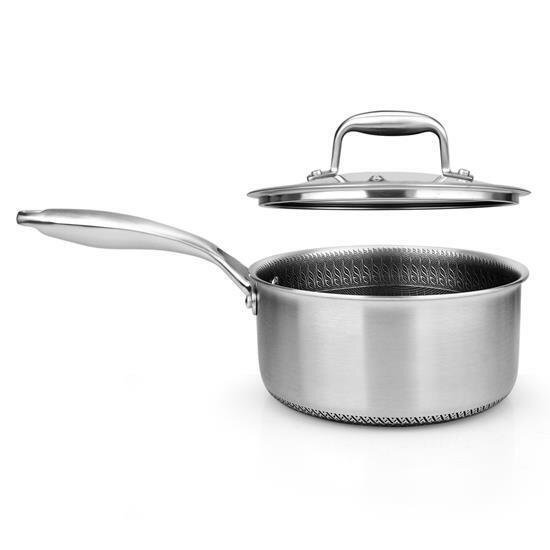 Nutrichef Sauce Pot with Glass Lid 4.12 lbs - TriPly Stainless Steel Cookware