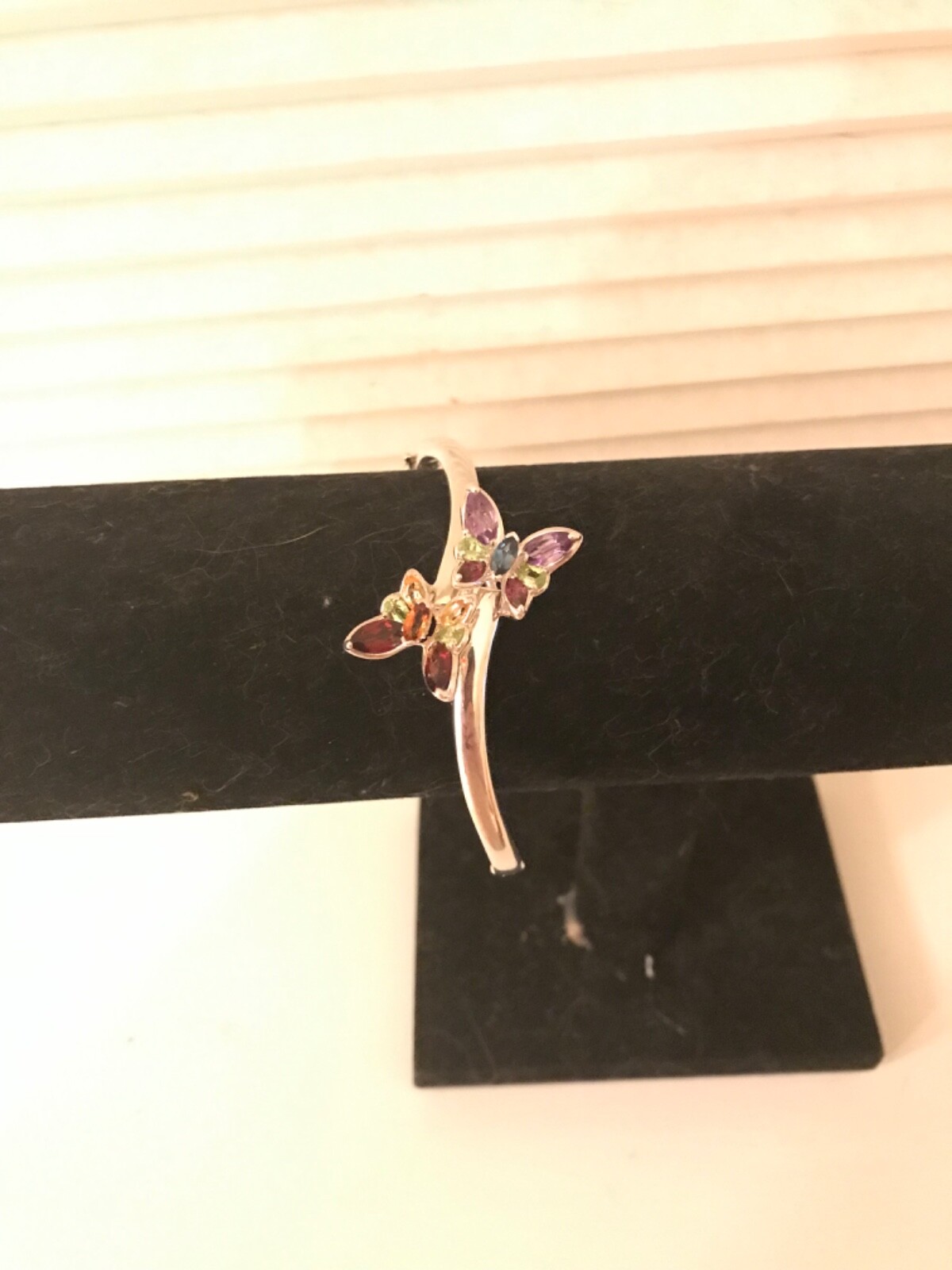 Sterling Silver Multigemstone Hinged Bracelet wit… - image 2