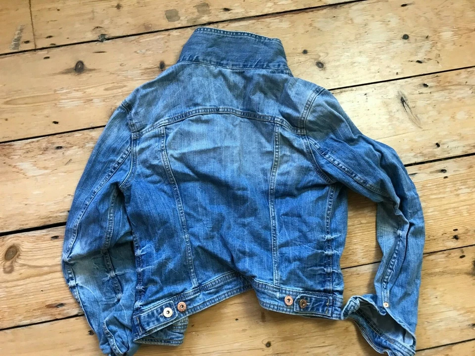 Womens Denim Jacket  Blue Jean Jacket Retro Bomber Size XS Foto 4 de 4