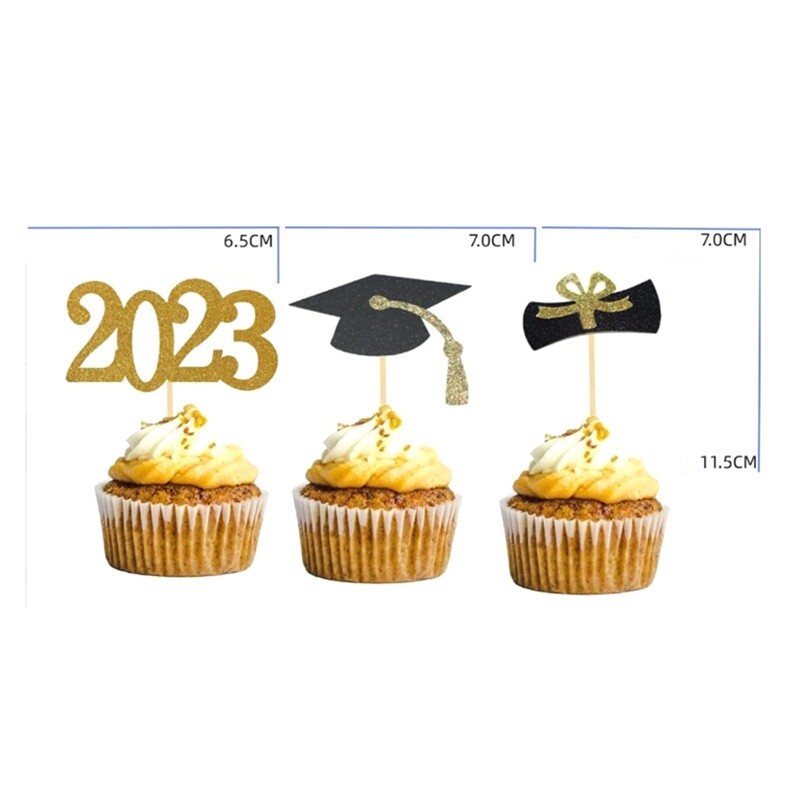 48 STÜCKE 2023 Jahre Gold Graduierung Cupcake Toppers