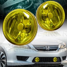 Universal 4 Round Chrome Housing Yellow Lens Fog Driving Bumper Lights Lamp Kit