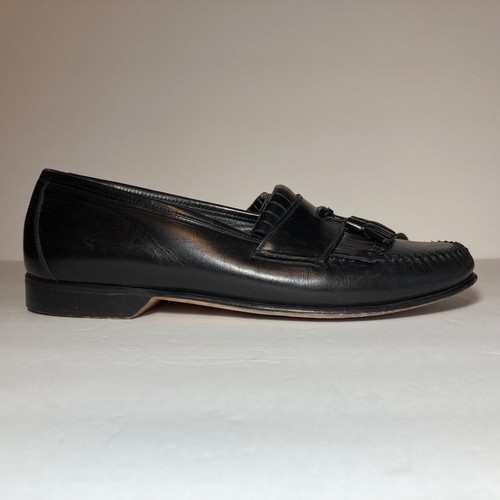 Mocasines Italianos Johnston Murphy Talla 9 M Cuero Negro Sin usar, en caja, Puntera Kiltie Borla Italia - Imagen 8 de 14