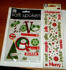 2 PKGS CHRISTMAS 3D STICKER EMBELLISHMENTS Ornaments, Phrases, Holly