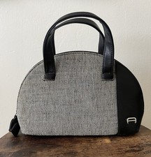 Vintage 90s ETIENNE AIGNER Small Tweed Leather Dome Satchel Handbag w/ Strap