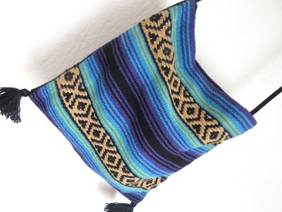 Retro Hippie Hirtentasche 70er gewebt blau lila Vintage 35cm x33cm