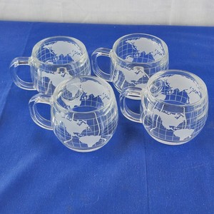Vintage Nestle Nescafe World Globe Etched Glass Mugs Set of 4