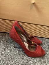 Brand New Xpress Shoes Red Sparkle Glitter Good Condition Silver Heel Stiletto 4