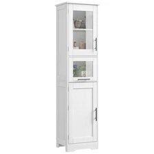 Tall Narrow Storage Cabinet with Doors Adjustable Shelf Bathroom Floor Cabinet
