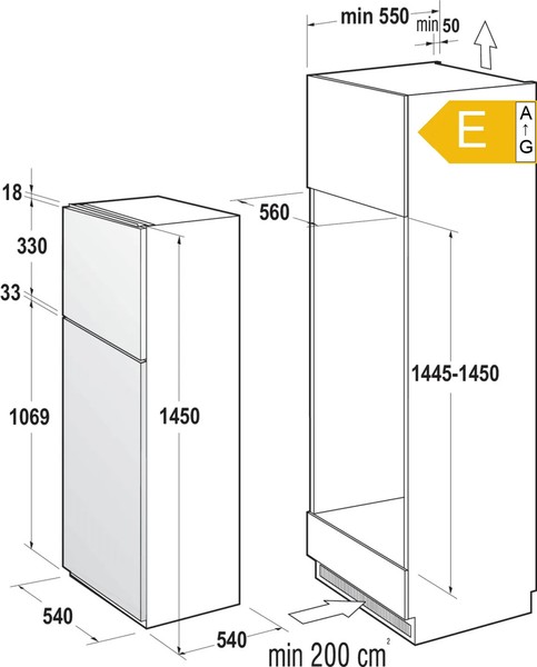 Einbau KüHl-Gefrierkombination RFI4152P1 207L E Weiß SchlepptüR 145Cm Led-image