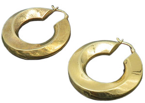 Authentic 925 Sterling Silver Vintage Shiny Gold Plated Hollow Hoop Earrings EG9899