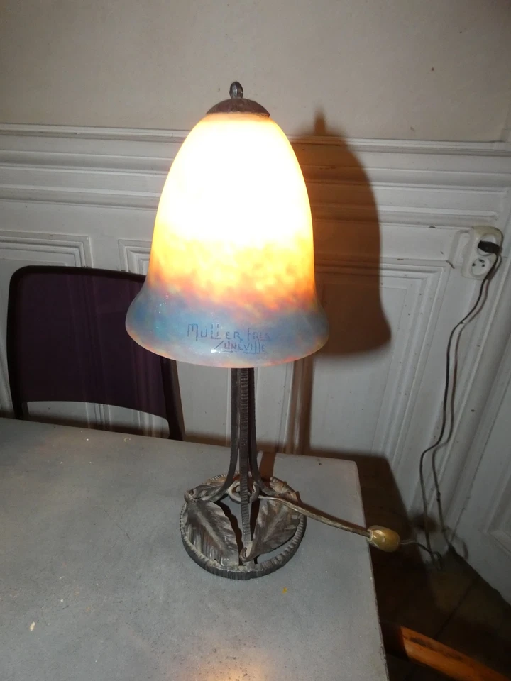 Lampe en pate de verre signée Muller frères Lunéville tulipe  dec5 - Photo 2/4